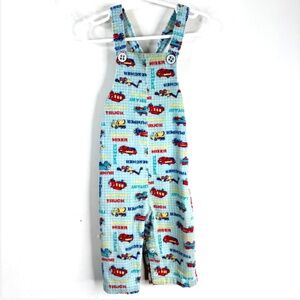 VTG 90s Health-tex Corduroy Firetruck Overalls 12M Construction Truck Cross Back